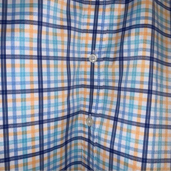 IZOD Blue Plaid Advantage Performance Short Sleeve Button Down Shirt - Picture 4 of 8